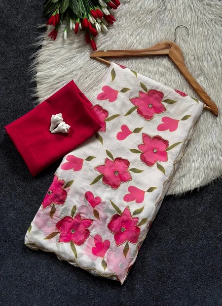 Tew Soft Tabi Flower Print With Handwork Saree